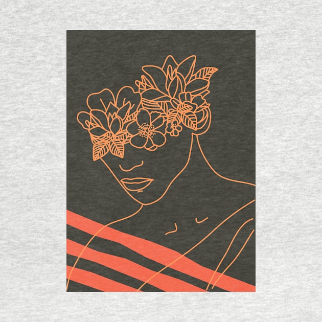 Woman portrait with flowers in lineart style by waltzart